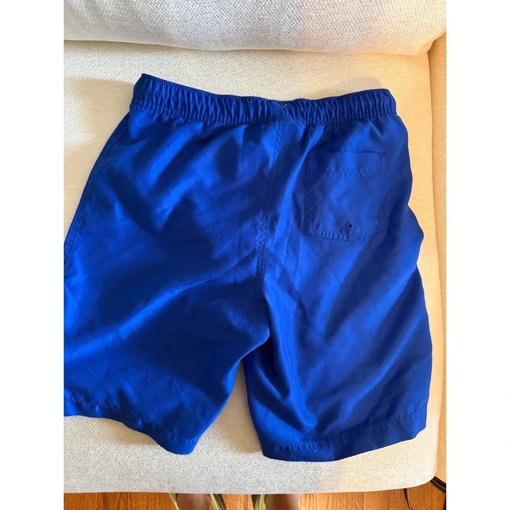 Lands End Boys Blue Swim Trunks Youth XL 14-16 Elastic Waist Board Shorts